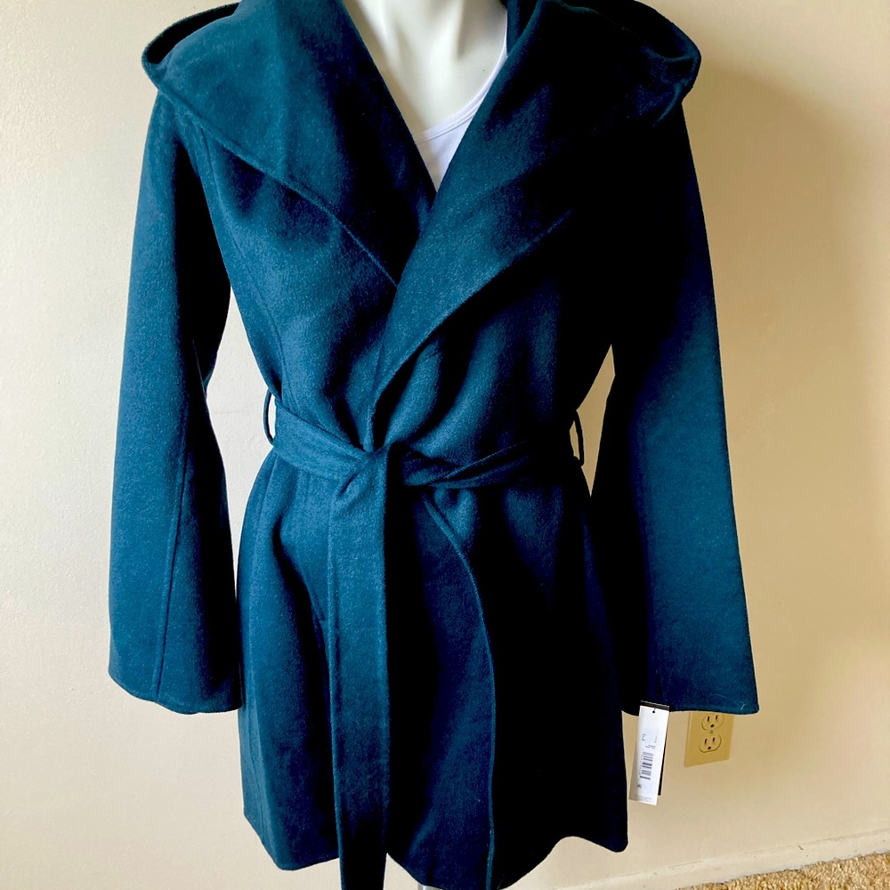 COPY - NWT Dark Teal Tahari wrap wool blend coat, size small
